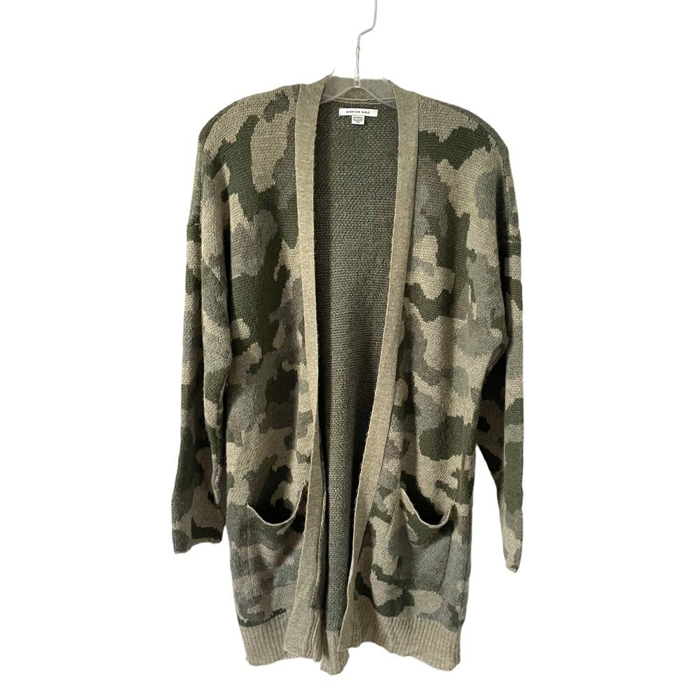 American Eagle Camouflage Oversized Long Open Front Cardigan Army Green Size XS